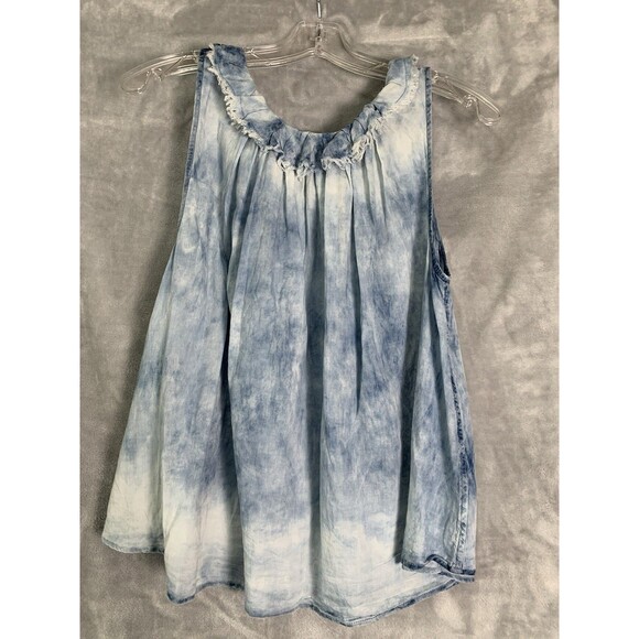 AG Adriano Chambray Top Women Small Blue Cotton Soft Light Flare Ruffle Festival - Picture 4 of 13